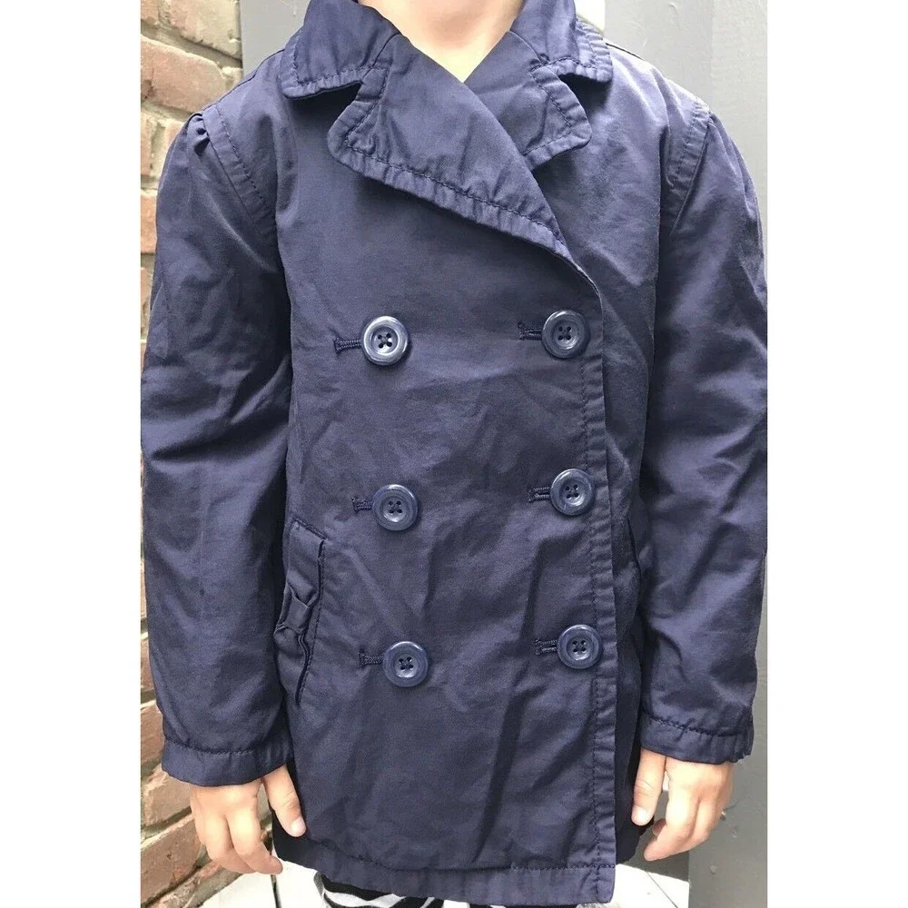 Gymboree Light Weight Jacket trench Coat Outerwear Navy Xs 3-4 Cotton Blend